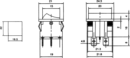 Taustiņslēdzis DPST, ON-OFF, 6A/250VAC,10A/125VAC, 21x24.3x28mm, apgaism. neona lamp. (--O), zaļā krasa, ar fiksāciju