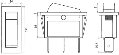 Taustiņslēdzis SPDT, ON-ON, 10A/250VAC, 14x32x28mm, melnā krasa, ar fiksāciju