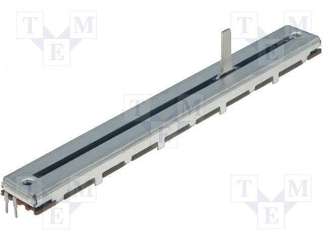 1K, slīdbīnžu potenciometrs, lineare atkarība, STEREO, metalisks, 300mW, 128x16x8mm