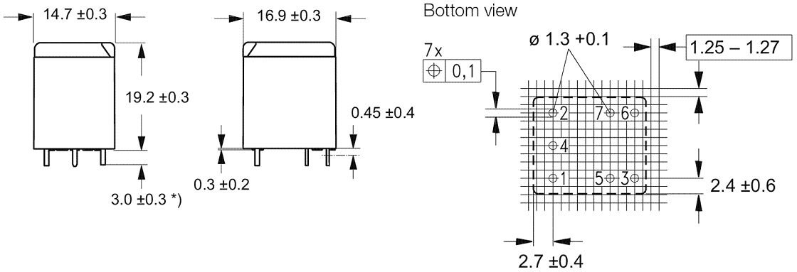 Relejs DC24V, SPDT, 10A/12VDC, 520Ω(46mA), viens kontakts uz pārslēgšanu, 14.7x16.9x19.2mm, TE Connectivity