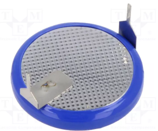 CR2032 litija baterija, horizontala ar kajām, 3.0V, Ø20x3.2mm, 210mAh, divas lodēšanas punkti, 3.31gr