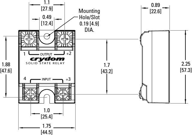 D1D20 Pusvadītāju relejs, Ubar=3.5÷32VDC, 20A; Ukom=1÷100VDC, 44.5x57.3x22.6mm, Pēc iepriekšēja pasūtījuma