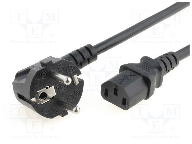 Komputera tikla vads 250V/10A, 3x1.0 m², CEE7/7(E/F), IEC C13, 5m, melns