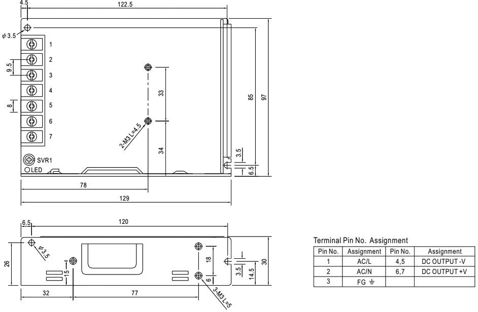 Barošanas bloks 220V=>48V(43.2...52.8V), 2.3A, 100W, 129x97x30mm, 0.33Kg, modulis