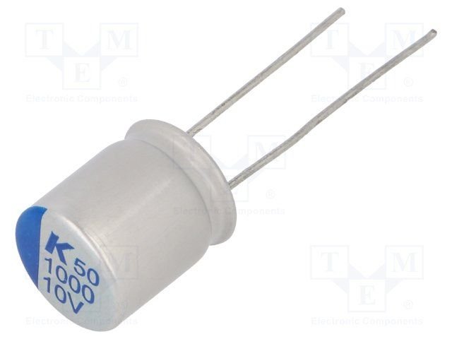 1000/10V, -55÷105°C, Ø10x12mm,  ±20%, polimēru kondensātors, ESR:13mΩ, 5000h, KEMET