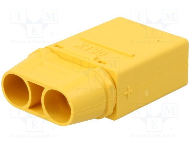 2Pin, XT90, "papa", 500V, 40A, 10AWG, lodejama vadam, dzeltens korpuss