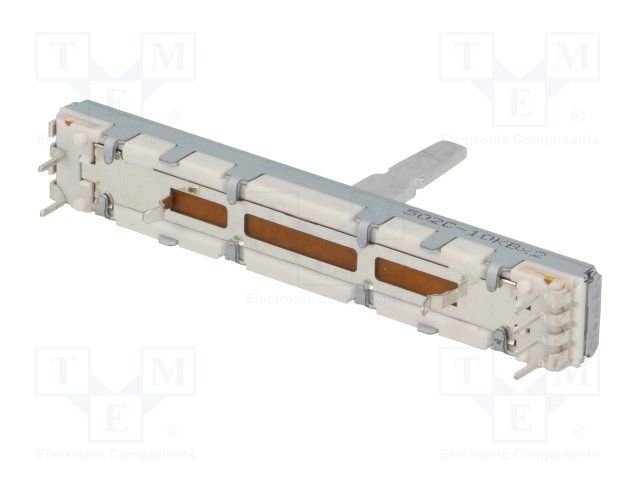 10K, slīdbīnžu potenciometrs, lineare atkarība, STEREO, metalisks, 125mW, 60x8x7mm