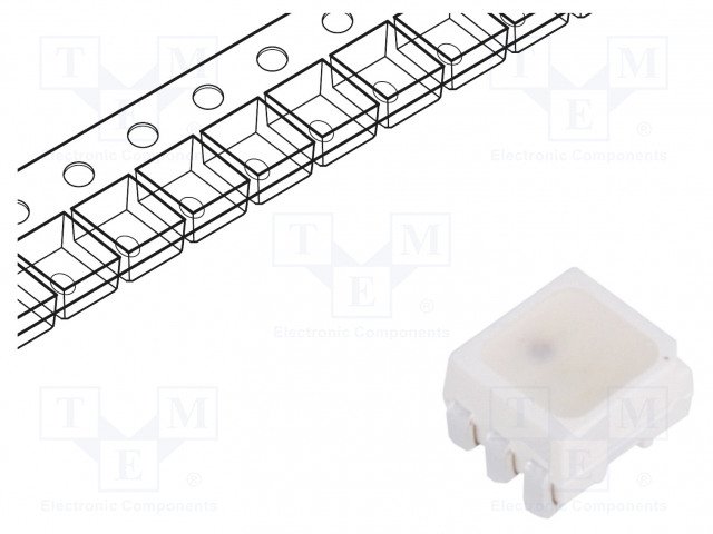Gaismas diode SMD, RGB, 3528, 1.8...2.5/2.8...3.6/2.8...3.6V/20mA, 560...1125/285...560/1400...2850mcd, 110grad., 3 atseviškas LED vienā korpusā, PLCC6