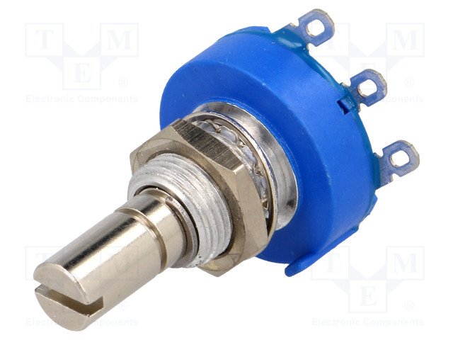 10K, 2W, ±10%, metālkeramisks potenciometrs, Dass 6.35mm, Lass=12.7mm, 3/8"x32UNEF, 250°, BOURNS