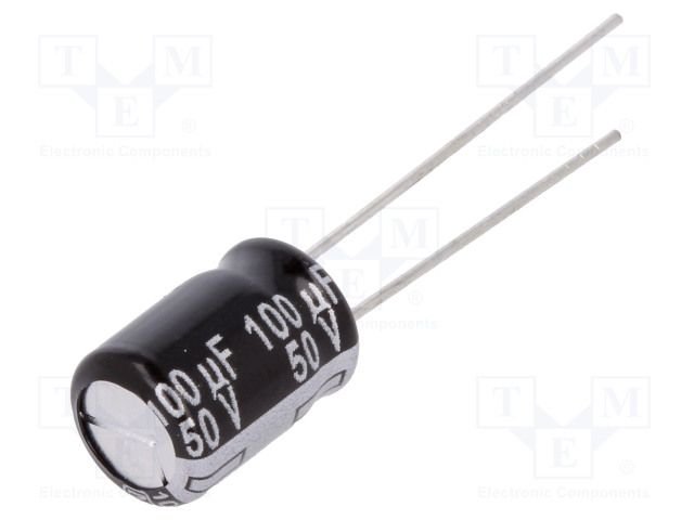 100/50V, 105C, Ø8x11.5mm, ±20%, Kondensators elektrolītisks, 5000h, PANASONIC, ar lokaniem izvadiem