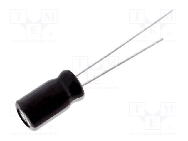 100/16V 105C, Ø6.3x11mm, ±20%, Kondensatori zemas induktivitātes, 2000h, SAMWHA, ar lokaniem izvadiem