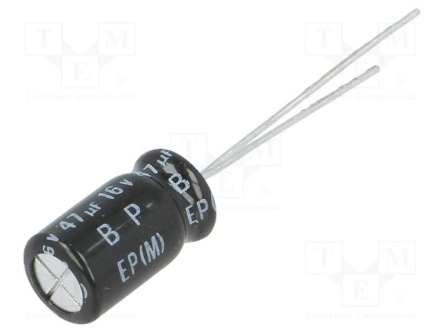 47/16V, -40...85°C, Ø6.3x11.5mm, ±20%, kondensators elektrolitiskais nepolārais, 2000h, PANASONIC