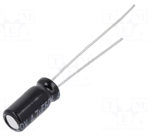 4.7/50V, 105C, Ø5x11mm, ±20%, Kondensators elektrolītisks, 1000h, PANASONIC, ar lokaniem izvadiem