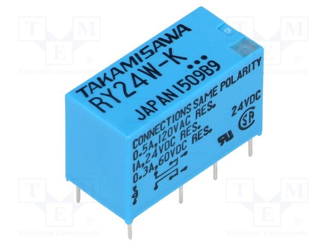 Relejs DC24V, DPDT, 2x0.5A/120VAC, 2x1A/24VDC, 2.88kΩ(8.3mA), divi kontakti uz pārslēgšanu, 20.2x9.8x12.5mm, FUJITSU