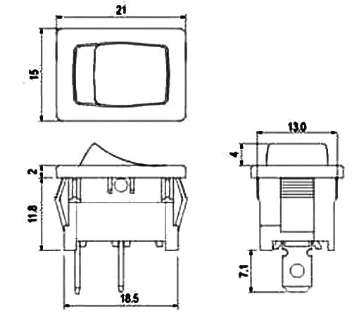 Taustiņslēdzis SPST, ON-OFF, 10A/250VAC, 21x15x13.8mm, IP65, melnā krasa, ģermetiska, ar fiksāciju