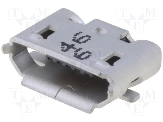 MicroUSB-B, ligzda 5 pin, leņkisks, SMD veida PCB (Molex)
