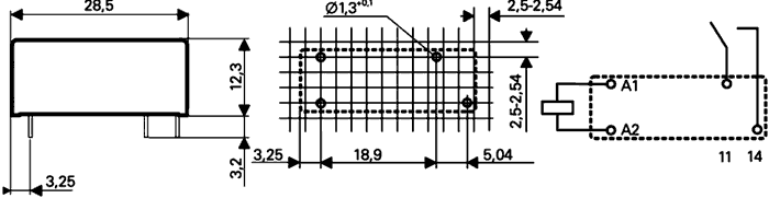 Relejs DC5V, SPST-NO, 8A/250VAC, 8A/30VDC, 113R(44mA), IP40, viens kontakts uz saslēgšanu, 28.5x10.1x12.3mm, TE Connectivity