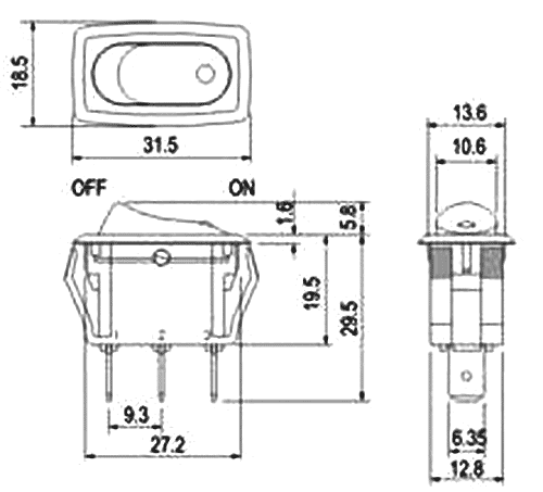 Taustiņslēdzis SPST, ON-OFF, 16A/250VAC, 31.5x18.5x21.1mm, IP65, melnā krasa, ģermetiska, ar fiksāciju