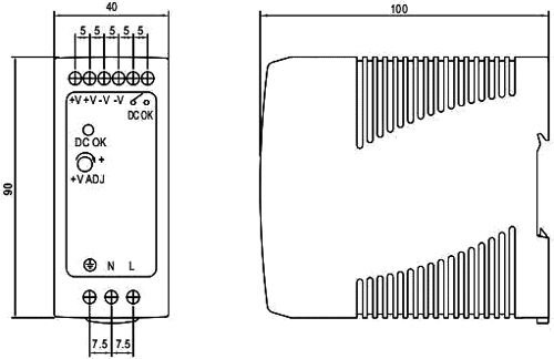 Barošanas avots, 24V, 1.7A, 40W, 85÷264VAC, DIN sliedei, Mean Well