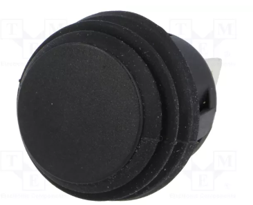 Poga DPST-NO, OFF-(ON), 6A/250VAC, Ø26x33mm, IP65, melnā krasa, divi kontakti uz saslēgšanu, bez fiksacijas