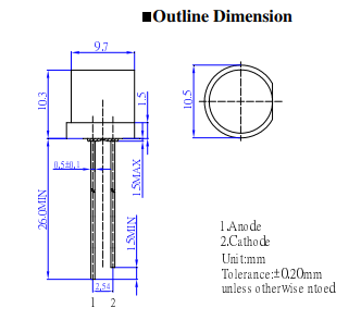 10mm, dzeltena, 1120...1560mcd, 100°, 1.8...2.6V/20mA, 590nm, gaismas diode, plakana