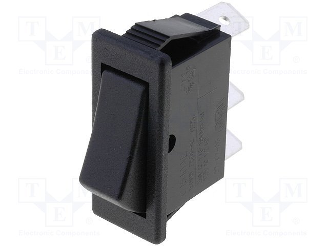Taustiņslēdzis SPDT, ON-ON, 16A/250VAC, 20A/28VDC, 14x33.4mm, melnā krasa, ar fiksāciju