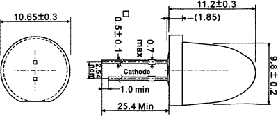 10mm, zaļa, 20...70mcd, 60°, 2.2...2.5V/20mA, 565nm, gaismas diode