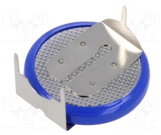 CR2032 litija baterija, horizontala ar kajām, 3.0V, Ø20x3.2mm, 210mAh, trīs lodēšanas punkti, 3.31gr