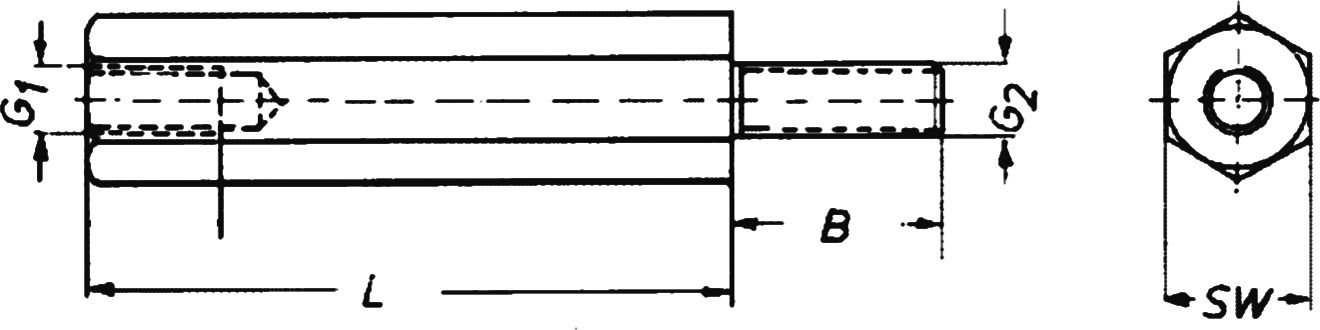 Distancers L=30mm, M4 iekšeja vitne- M4 areja vitne, misiņš