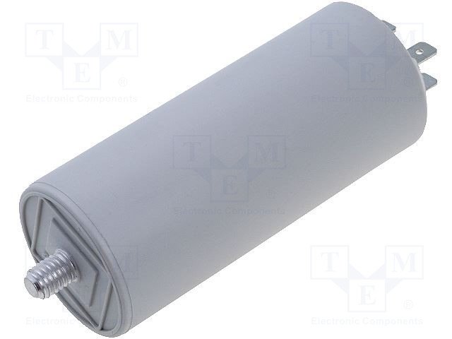 40.0/425VAC, ±5%, elektromotoru kondensators, klemes 6.3mm, 10000h, M8, Ø45x92mm