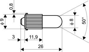 Gaismas diodes spuldze BA9S, 24VDC, 380mW, sarkanā krasa