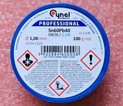 1mm 60Sn/40Pb, 100g, Lodalva ar flusu F-SW26, No Clean, 2.5%, 190°C