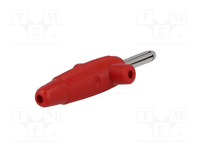 Testera štekers, 4mm, 10A/60VDC, L=60mm, sarkana krasa, ar papildu kontaktu, Hirschmann