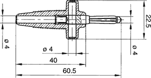 Testera štekers, 4mm, 10A/60VDC, L=60mm, sarkana krasa, ar papildu kontaktu, Hirschmann