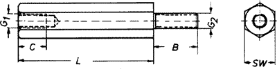 Distancers L=8mm, M3 iekšeja vitne- M3 areja vitne, misiņš
