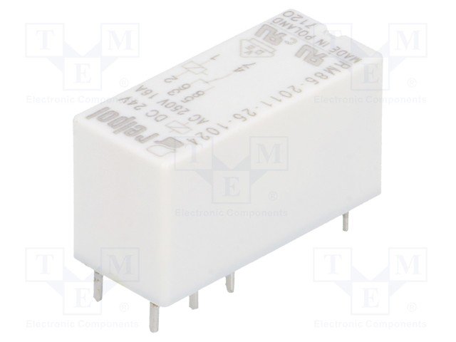 Relejs DC24V, SPDT, 16A/250VAC, 16A/24VDC, 1440Ω(16.6mA), viens kontakts uz pārslēgšanu,29x12.7x15.7mm, RELPOL