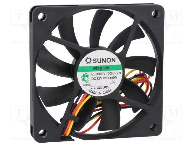 70x70x15mm, DC12V, MagLev, 23.1m3/h, 25.6db, 3300RPM, 0.62W, F type, Ventilators ar devejiem F type