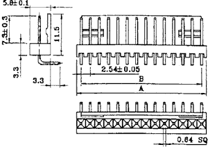 8pin, ligzda/papa, šasijai, solis=2.54mm, leņķisks, THT, 250V/3A, NS25