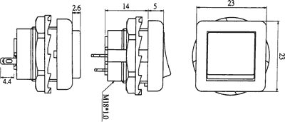 Taustiņslēdzis SPST, ON-OFF, 6A/250VAC, 23x23mm, D=18.2mm, melna krasa, ar fiksāciju