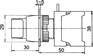 Paneļu slēdzejs, 22mm, 2 poz., ON-OFF, mēlna, IP65, 3A/230VAC, divi kontakti uz sasl/atslēg.