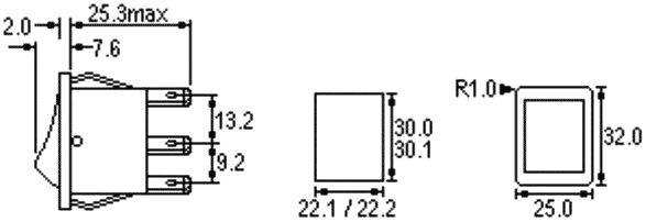 Taustiņslēdzis DPST, ON-OFF, 16A/250VAC, 20A/28VDC, 25x32mm, apgaism. neona lamp. zaļā, melnā krasa, ar fiksāciju