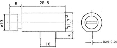 Drošinātāju turētājs PCB, 5x20, 6A, 250VAC, horizontāls