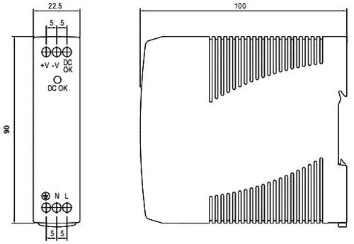 Barošanas avots, 5V, 3A, 15W, 85÷264VAC, DIN sliedei, Mean Well