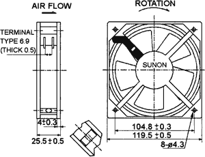 120x120x38mm, AC230V, ritgultnis, 148m3/h, 45dB, 2750prm, 20W, Ventilators