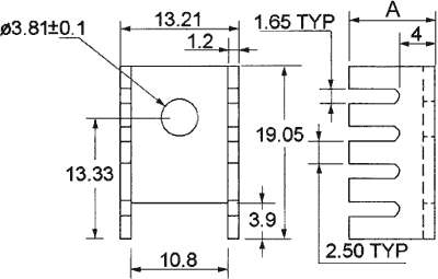 Radiators 19x13x10mm, U veida, TO220, TO202, aluminijs, sudraba krāsa