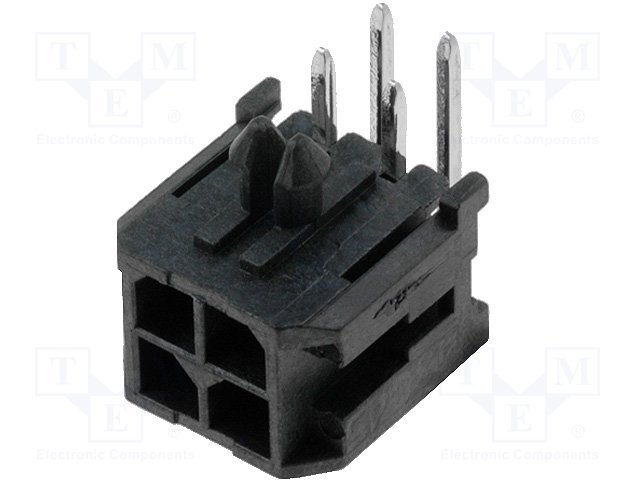 4pin(2x2), MicroFit, "mama/THT", šasijai, solis=3x3mm, 5A, leņķisks 90°