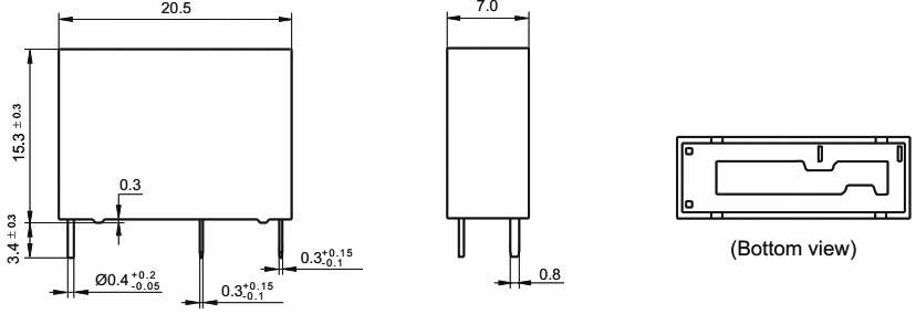 Relejs DC12V, SPST-NO, 7A/250VAC, 7A/30VDC, 720Ω(16.6mA), viens kontakts uz saslēgšanu, 20.5x7x15.3mm, HONGFA RELAY
