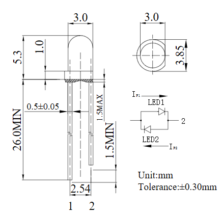 3mm, oranža, 1120...1560mcd, 30°, 1.8...2.6V/20mA, 600-610nm, caurspidīgs, bipolars, gaismas diode