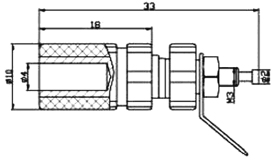 Testera ligzda, 4mm, L=45mm, 15A/250VDC, šasijai, melna krasa