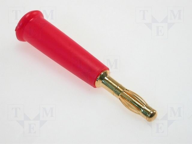 Testera štekers, 4mm, 10A/60VDC, L=44mm, sarkanā krasa, "apzeltā"